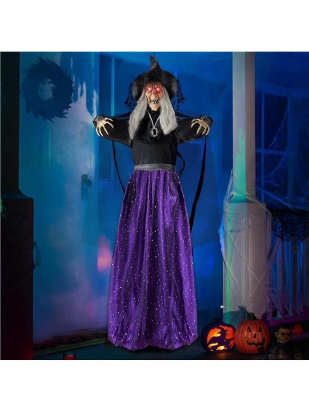 47” Animated Witch Halloween Decorations Outdoor Indoor, Scary Halloween